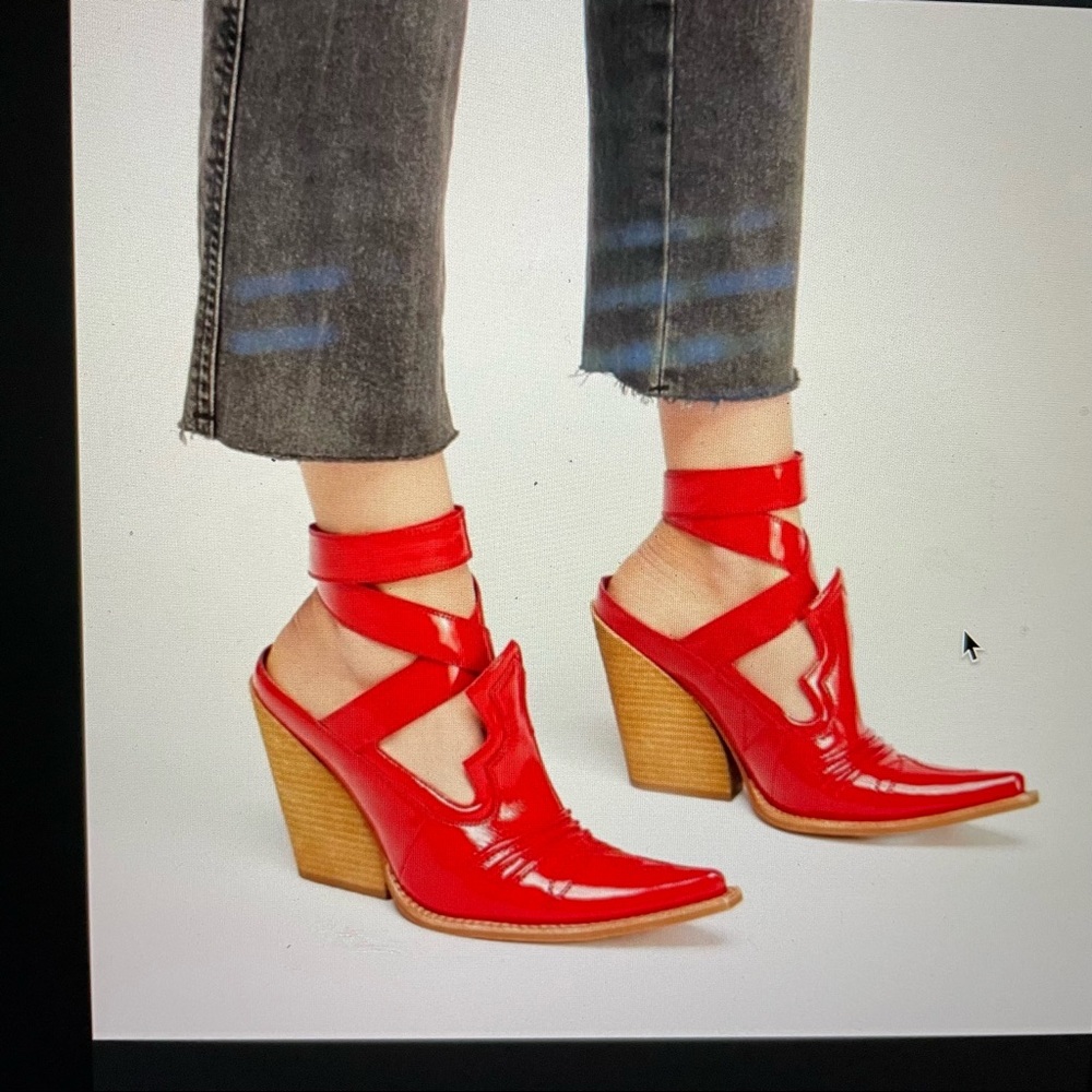 NWOT Jeffrey Campbell Red Patent Leather Cowboy Shoe Booties w/Ankle Strap